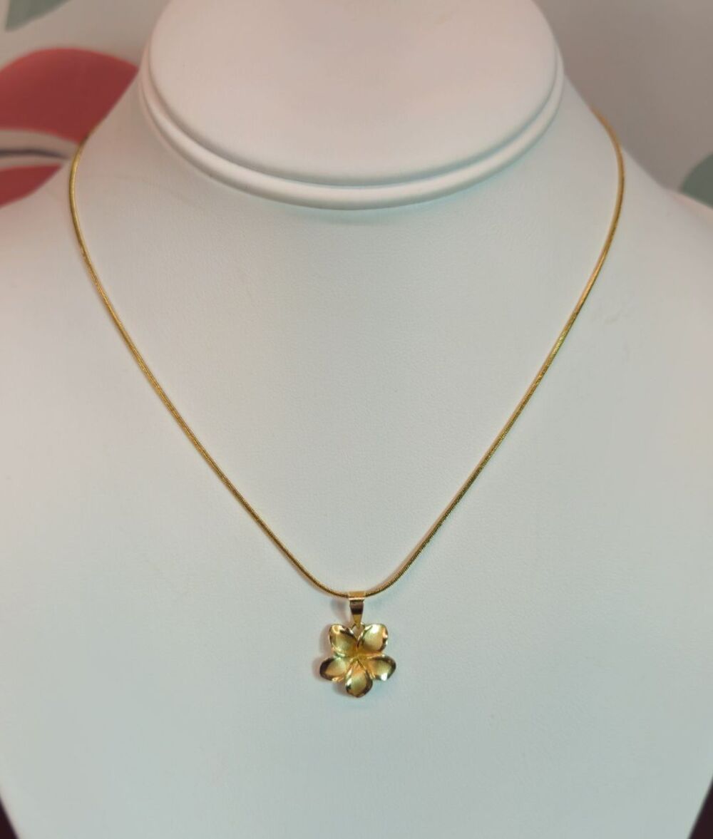 14K Solid Yellow Gold  Hawaiian Plumeria Flower Pendant